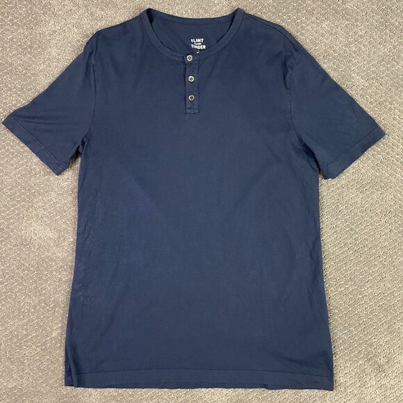 Flint And Tinder Henley Shirt Men's Large Fits Like Medium Blue Short Sleeve T - Picture 1 of 7